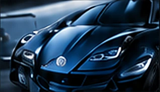 A dark premium coupe photographed at night in low blue light.