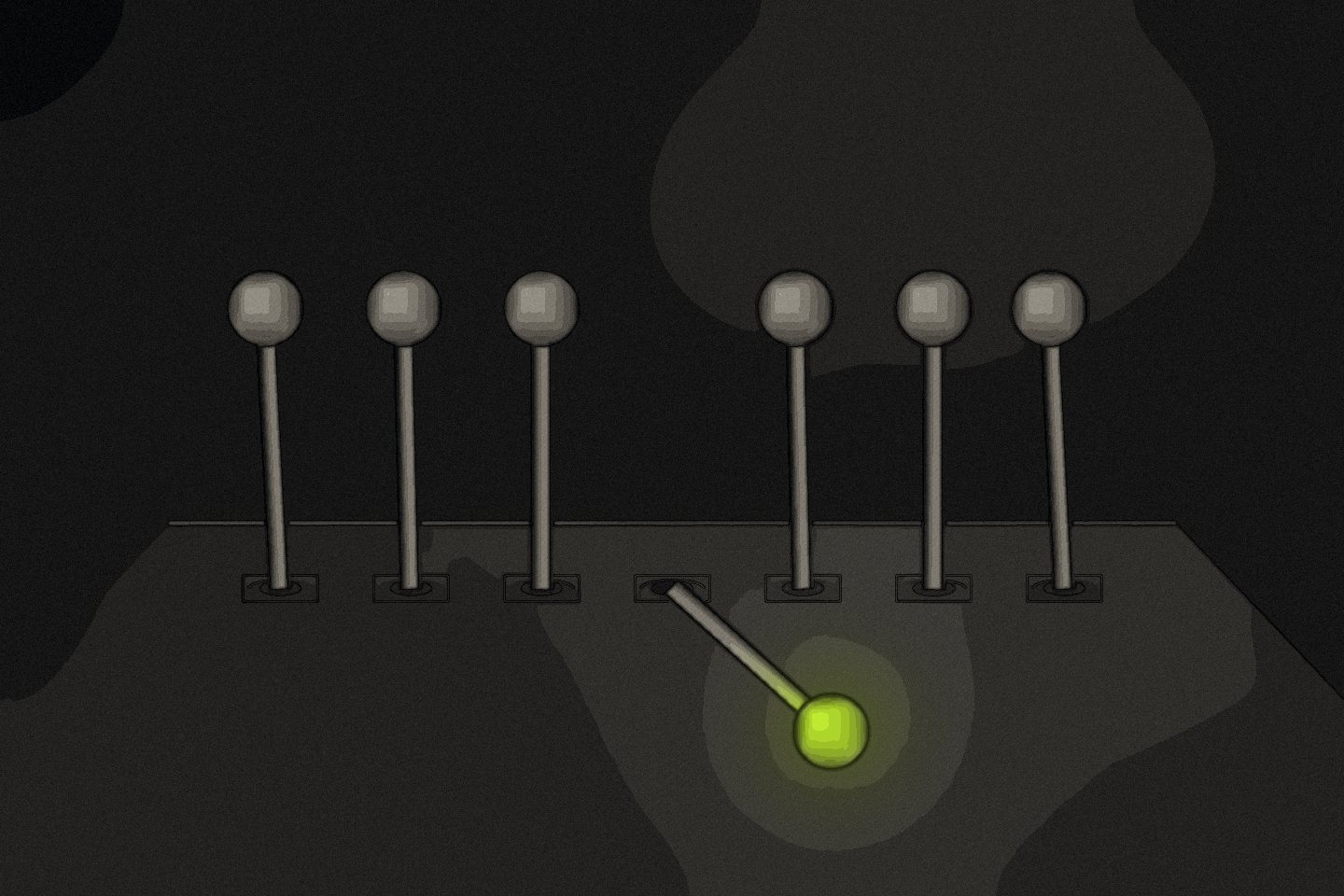 Editorial illustration of a control console with one lever pulled.